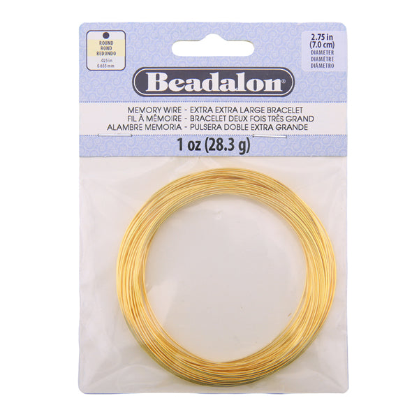 Memory Wire, Round, XX-Large Bracelet, 2.75 in / 7.0 cm diameter, Gold Color, 1 oz / 28.35 g, approx. 56 coils/pack