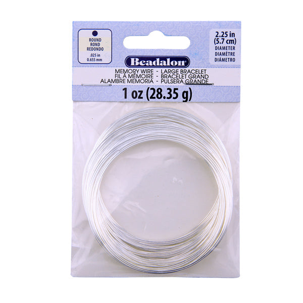 Memory Wire, Round, Large Bracelet, 2.25 in / 5.7 cm diameter, Silver Plated, 1 oz / 28.35 g, approx. 65 coils/pack