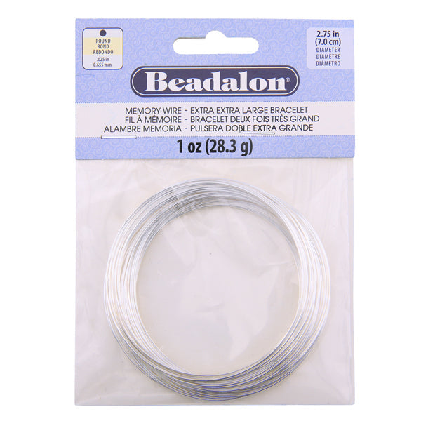 Memory Wire, Round, XX-Large Bracelet, 2.75 in / 7.0 cm diameter, Silver Plated, 1 oz / 28.35 g, approx. 56 coils/pack
