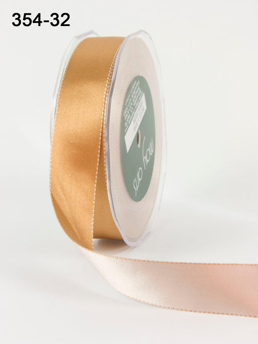 May Arts - 25mm - Satin Reversible Ribbon with Woven Stitched Edge - Antique Gold and Champagne