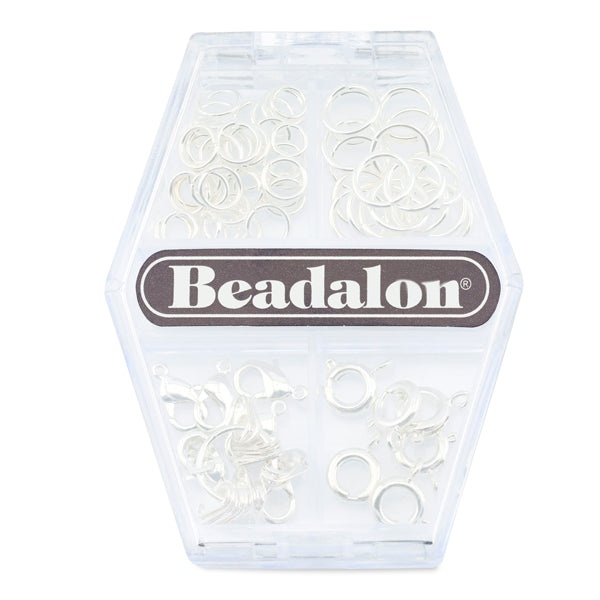 Findings Variety Pack, Silver Plated, 60 Jump Rings, 6 Spring Rings, 6 Lobster Clasps, 20 Tags, 20 Crimp Tubes, 20 Crimp Beads, 132 pc