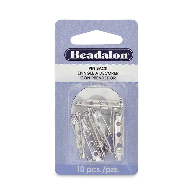 Beadalon - Pin Back, 1 in, 25 mm / Rhodium Plated, 10 pc