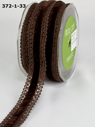 May Arts - 1 Inch Crochet with Velvet Center Ribbon - Brown/Brown