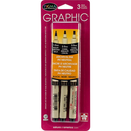 Pigma Graphic - 1.0mm & 2.0mm & 3.0mm 3/pkg - Black