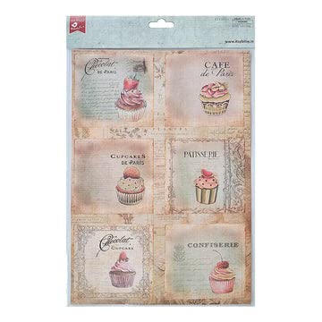 Little Birdie Decoupage Paper A4 4/Pkg- Cupcake Delight