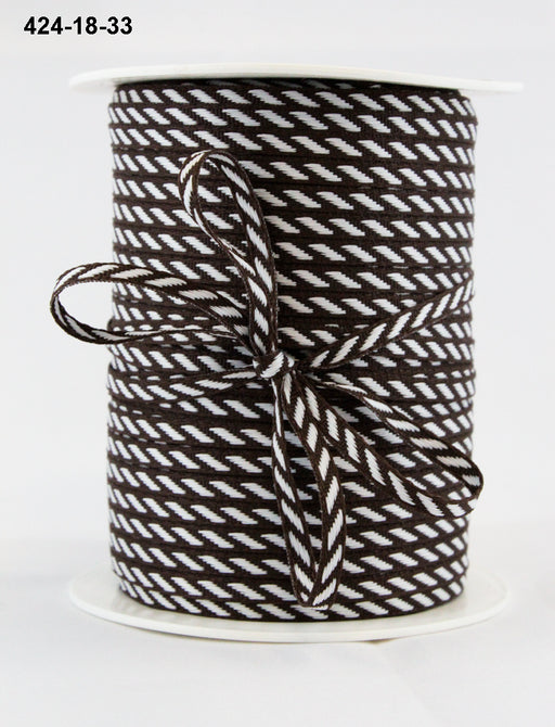 May Arts - 1/8 Inch Mini Diagonal Stripes Ribbon with Woven Edge - Dark Brown