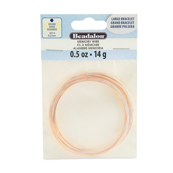 Beadalon - Memory Wire, Round, Large Bracelet, Rose Gold Color, .025 in , 0.62mm.  0.5 oz
