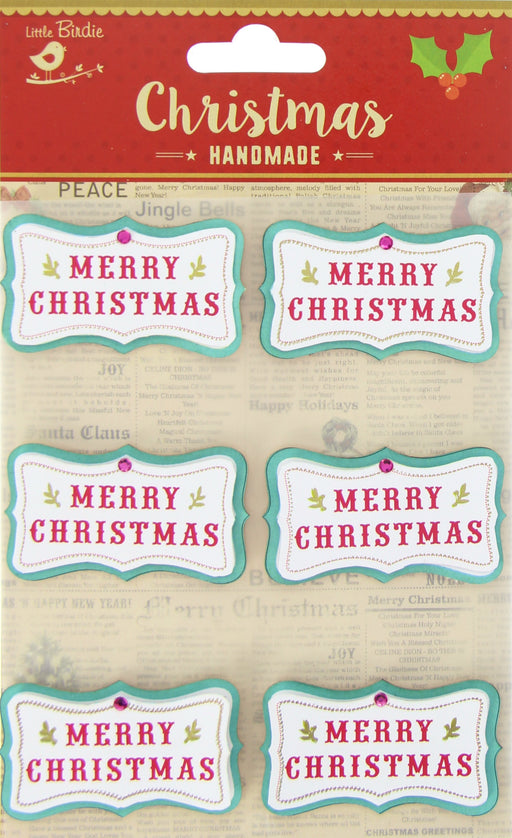 Little Birdie Christmas Tags 6/Pkg-Merry Christmas