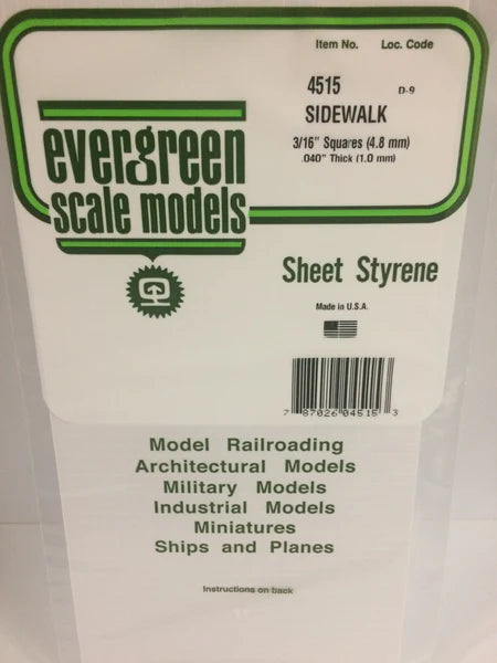 Evergreen Scale Models-4515 - 3/16" x 3/16" Opaque White Polystyrene Side Walk