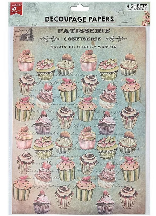 Little Birdie Decoupage Paper A4 4/Pkg- Cupcake Delight