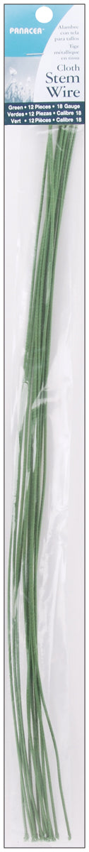 Panacea Cloth Covered Stem Wire 18 Gauge 18" 12/Pkg-Green