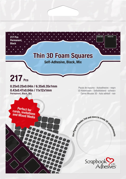 Scrapbook Adhesives Thin 3D Adhesive Foam Squares 217/Pkg-Black (63) .43"X.47" & (154) .25"X.25"