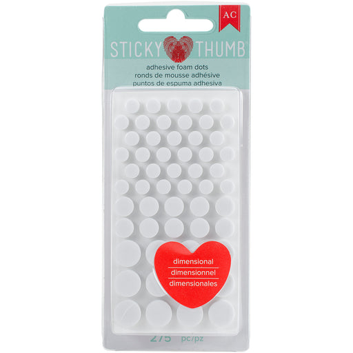 Sticky Thumb Dimensional Adhesive Foam 275/Pkg-White Dots, Assorted Sizes