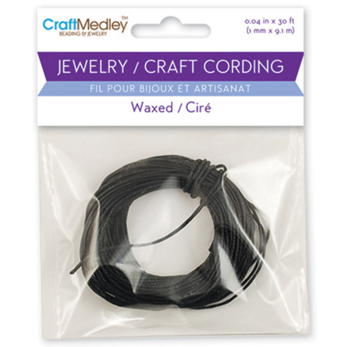 Craft Medley Jewelry/Craft Waxed Cording 1mmX30'-Black