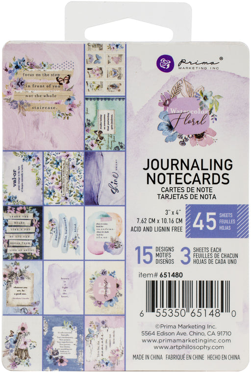 Watercolor Floral Journaling Cards 3"X4" 45/Pkg-15 Designs/3 Each