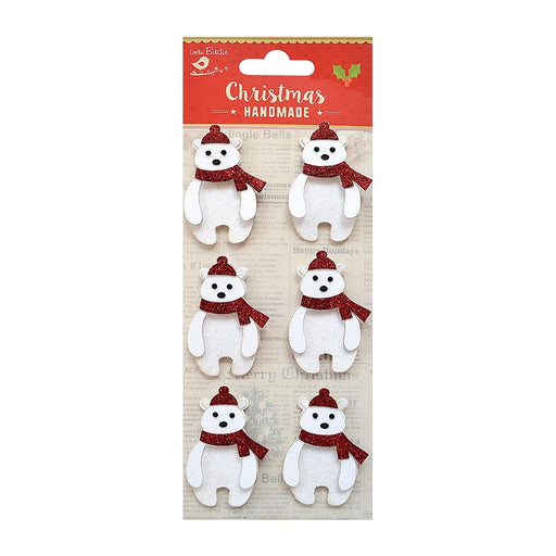 Little Birdie Christmas Embellishment 6/Pkg-Glitter Polar Bear