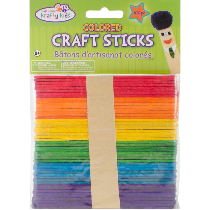 Krafty Kids Craft Sticks-Colored 4.5" 100/Pkg