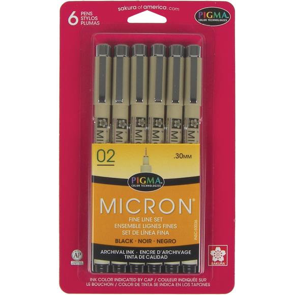 Pigma Micron - Fine Line Set - 0.30mm 6/pkg - Black