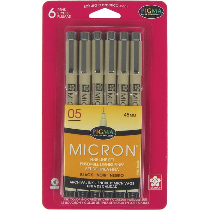 Pigma Micron - Fine Line Set - 0.45mm 6/pkg - Black