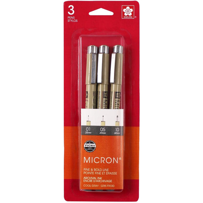 Pigma Micron - Fine & Bold Line - 0.25mm & 0.45mm & 0.60mm 3/pkg - Cool Grey