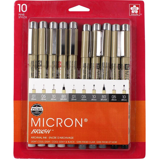 Pigma Micron - Assorted Pen Set 10/Pkg - Black & Light Cool Grey & Cool Grey