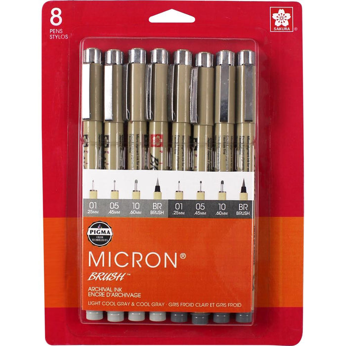 Pigma Micron - Assorted Pen Set 8/Pkg - Light Cool Grey & Cool Gray