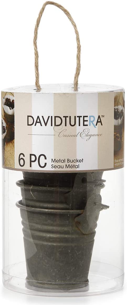 David Tutera - Grey Metal Bucket with Handle - 6 pieces - 2.25 inches