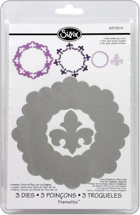 Sizzix - Framelits Die Set 3PK - Frame, Circle w/Fleur de Lis Edging