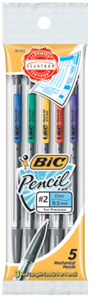BIC Mechanical #2 Pencils .5mm 5/Pkg-Assorted Colors
