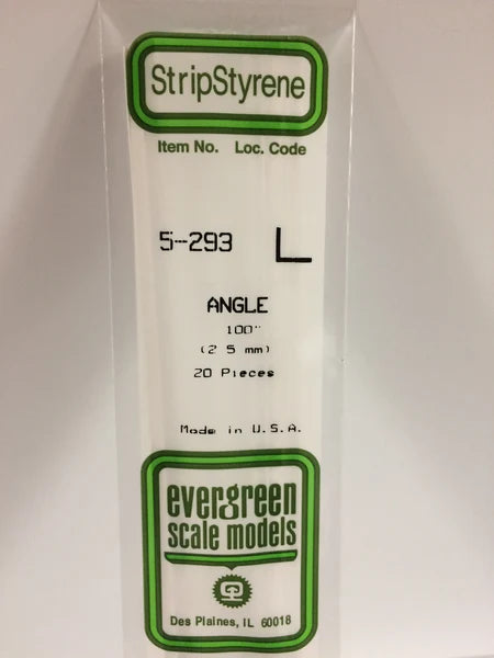 Evergreen Scale Models-293 - .100" (2.5mm) OPAQUE WHITE POLYSTYRENE ANGLE