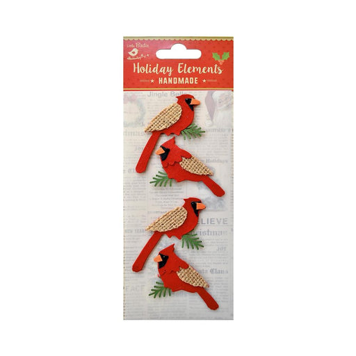 Little Birdie Christmas Burlap Embellishment 4/Pkg-Robin
