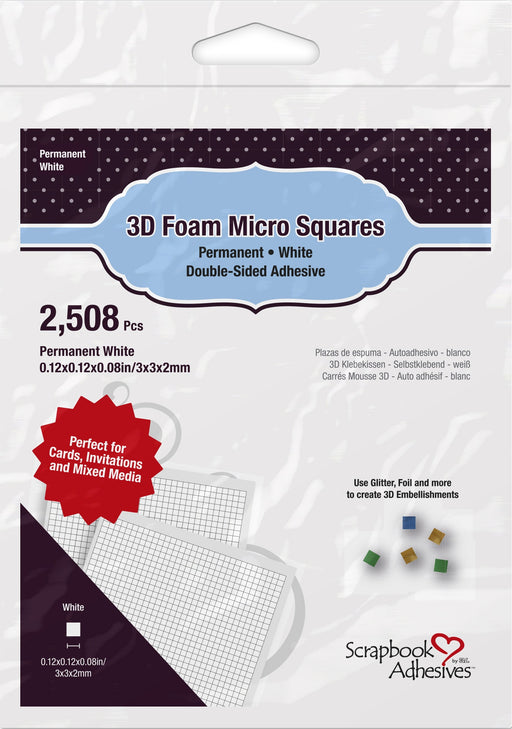 Scrapbook Adhesives 3D Foam Micro Squares 2508/Pkg-Permanent, White, .12"X.12"