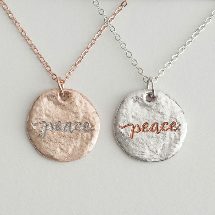 (In)Courage - Peace - Wear-One-Share-One Necklace Set (Rose Gold & Silver Tone)
