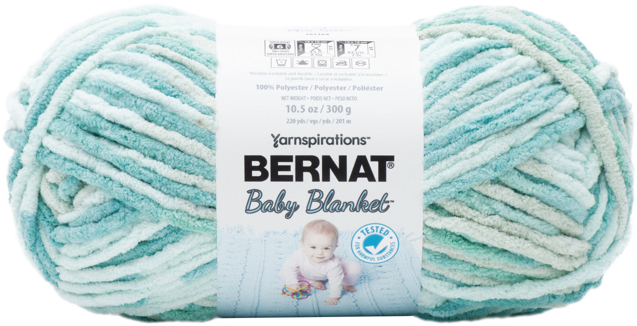 Spinrite Bernat Baby Blanket Big Ball Yarn-Baby Blue/Green