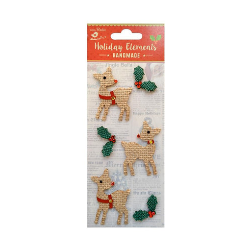 Little Birdie Christmas Embellishment 4/Pkg-Burlap Reindeer