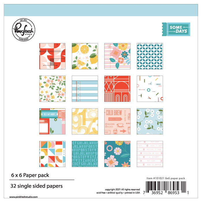 PinkFresh Studio Single-Sided Paper Pack 6"X6" 32/Pkg-Some Days, 16 Designs/2 Each