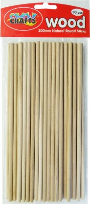 Crazy Crafts - Plain Round Sticks 200mm