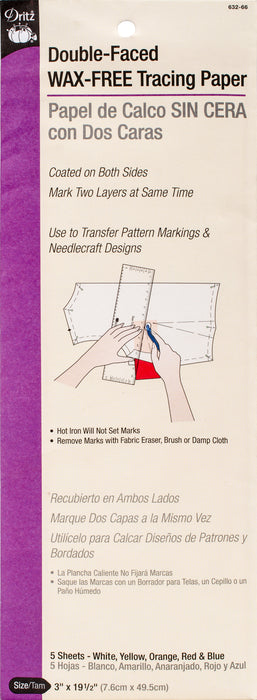 Dritz Double-Faced Wax-Free Tracing Paper 3"X19-1/2"-Assorted Colors 5/Pkg