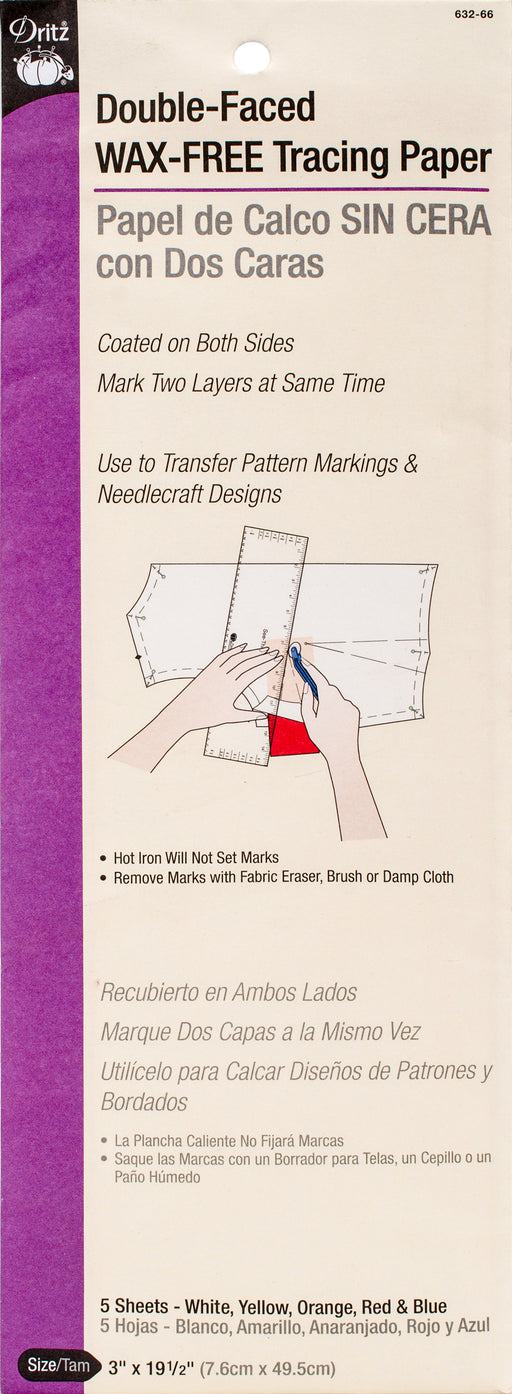 Dritz Double-Faced Wax-Free Tracing Paper 3"X19-1/2"-Assorted Colors 5/Pkg