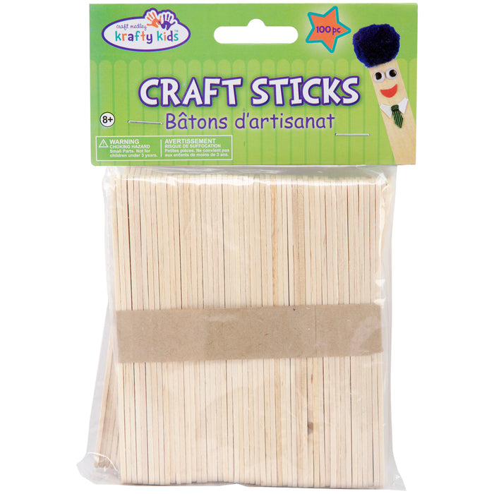 Krafty Kids Craft Sticks-Natural 4.5" 100/Pkg