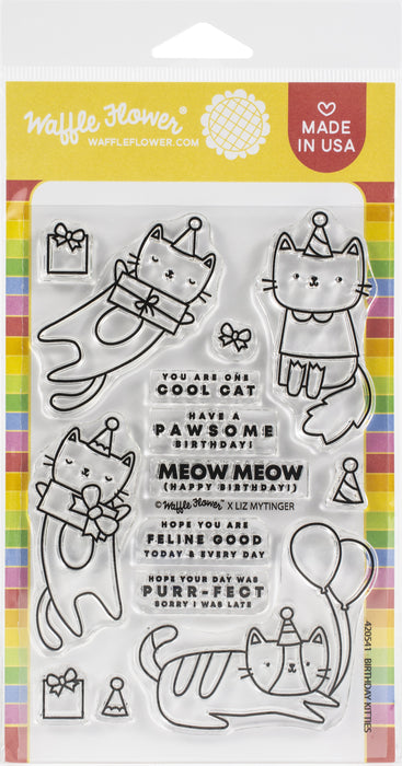 Waffle Flower Crafts Clear Stamps 4"X6"-Birthday Kitties