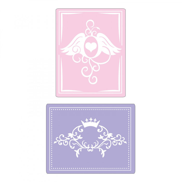 Sizzix - Embossing Folders 2PK - Crown Flourish & Heart Wings Set