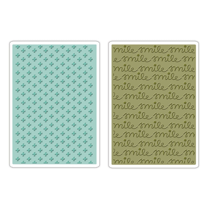 Sizzix - Textured Impressions Embossing Folders 2PK - Smile & Plus Set