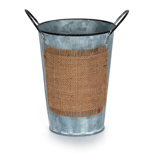 Darice - Planter - Metal - Gray With Burlap Label - 4.5 X 6.5 Inches