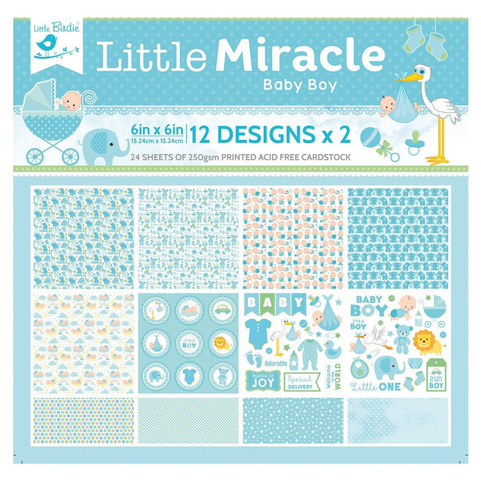 Little Birdie Little Miracle Cardstock Pack 6"X6" 24/Pkg Baby Boy