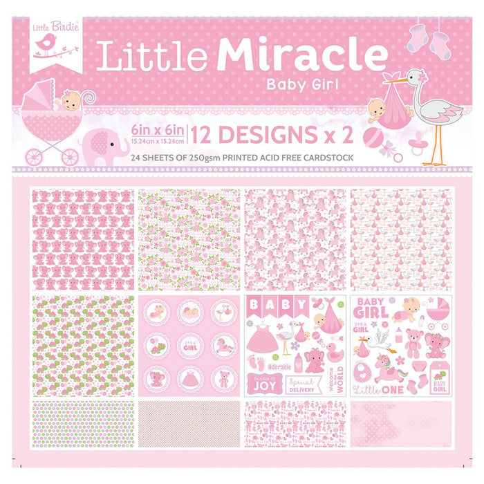Little Birdie Little Miracle Cardstock Pack 6"X6" 24/Pkg Baby Girl