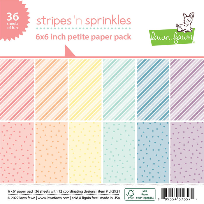 Lawn Fawn Single-Sided Petite Paper Pack 6"X6" 36/Pkg Stripes 'n Sprinkles