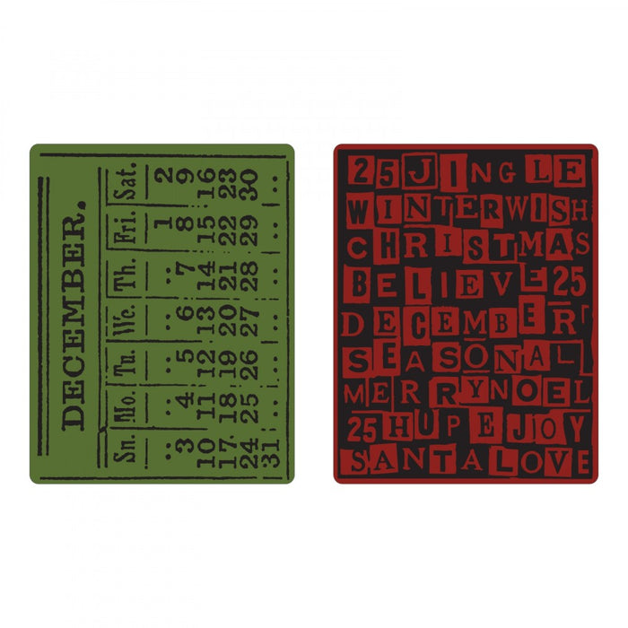 Sizzix - Tim Holtz - Embossing Folders - 2PK - December Calendar & Holiday Words Set