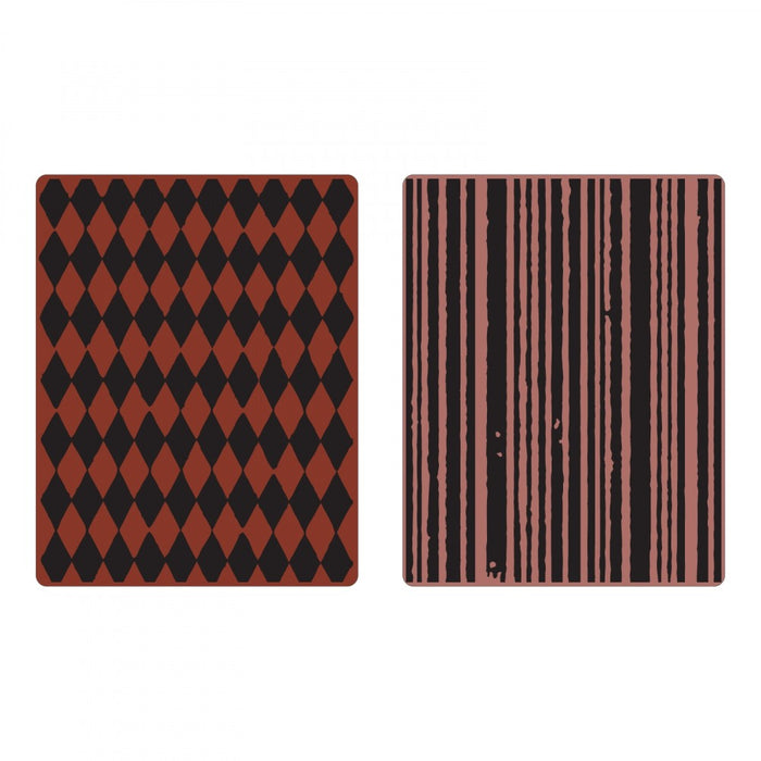 Sizzix - Tim Holtz - Embossing Folders - 2PK - Harlequin & Stripes Set