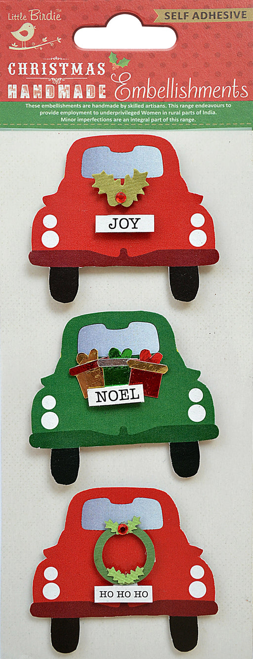 Little Birdie Christmas Glitter Sticker Embellishment 3/Pkg-Joyful Journey